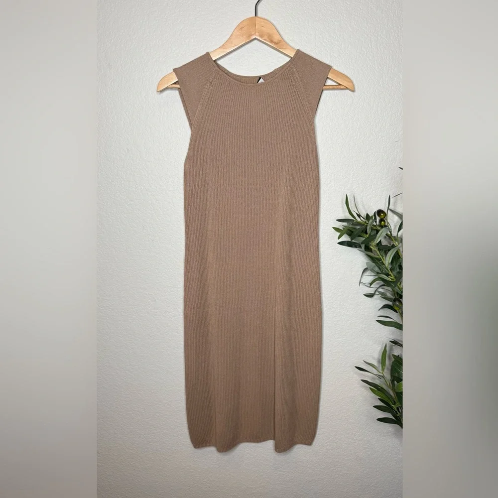 W‎ by Worth Womens Sleeveless Ribbed Knit Midi Dress Medium Tan